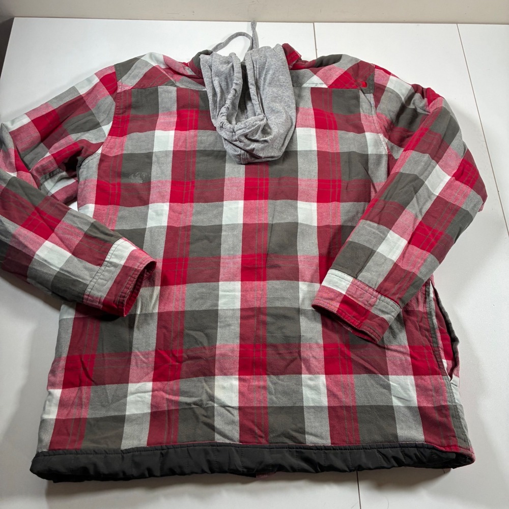 Vintage‎ Oakley Flannel Shirt Jacket XL Red Plaid Hood Quilted Lined Shacket Y2K - Picture 7 of 11